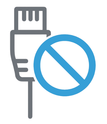 a minimalist gray Ethernet cable with a bold blue prohibition circle and diagonal slash